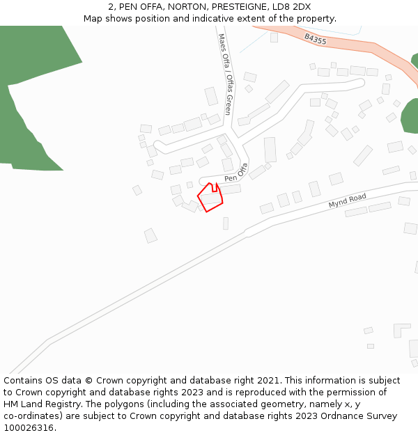 2, PEN OFFA, NORTON, PRESTEIGNE, LD8 2DX: Location map and indicative extent of plot