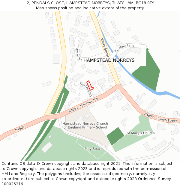 2, PENDALS CLOSE, HAMPSTEAD NORREYS, THATCHAM, RG18 0TY: Location map and indicative extent of plot