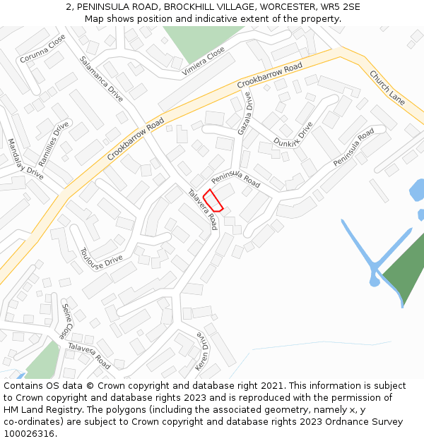 2, PENINSULA ROAD, BROCKHILL VILLAGE, WORCESTER, WR5 2SE: Location map and indicative extent of plot