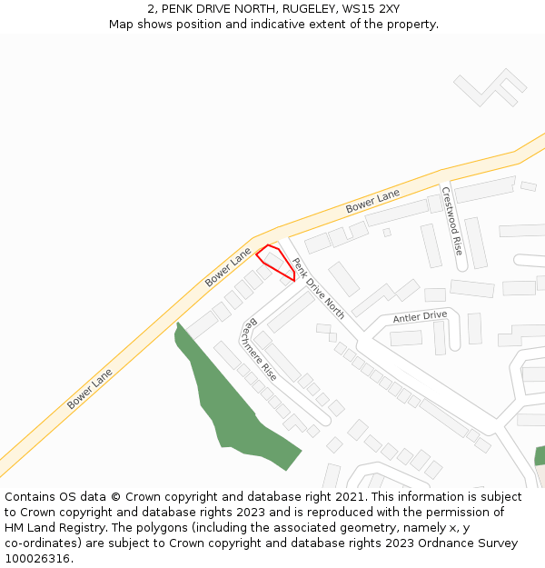 2, PENK DRIVE NORTH, RUGELEY, WS15 2XY: Location map and indicative extent of plot