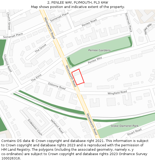 2, PENLEE WAY, PLYMOUTH, PL3 4AW: Location map and indicative extent of plot