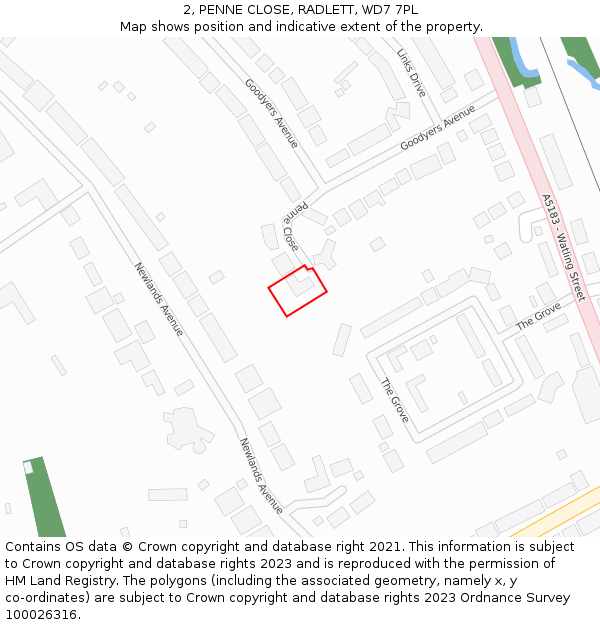 2, PENNE CLOSE, RADLETT, WD7 7PL: Location map and indicative extent of plot