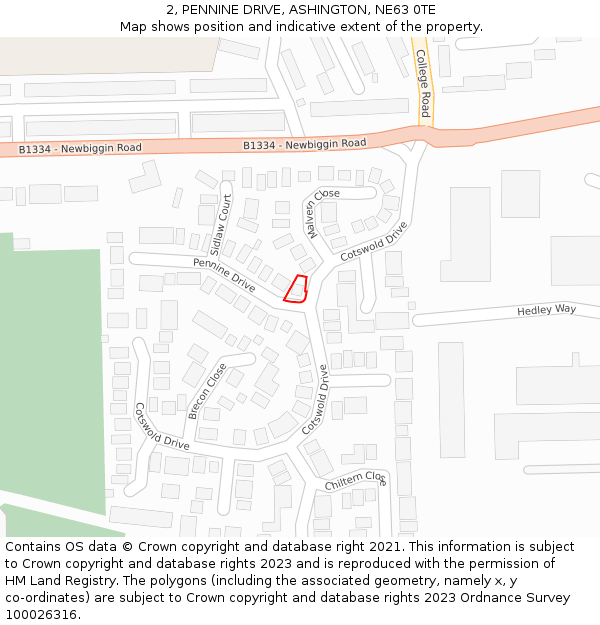 2, PENNINE DRIVE, ASHINGTON, NE63 0TE: Location map and indicative extent of plot