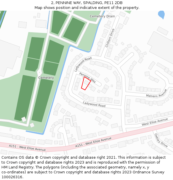 2, PENNINE WAY, SPALDING, PE11 2DB: Location map and indicative extent of plot