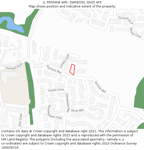 2, PENNINE WAY, SWINDON, SN25 4FX: Location map and indicative extent of plot