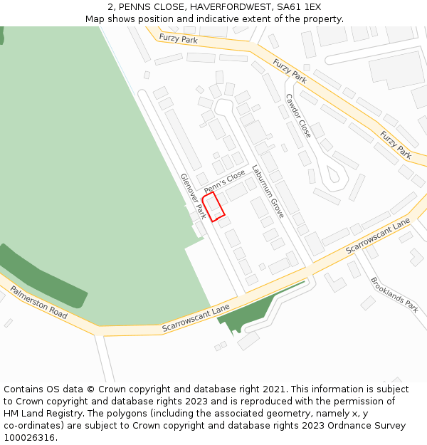 2, PENNS CLOSE, HAVERFORDWEST, SA61 1EX: Location map and indicative extent of plot