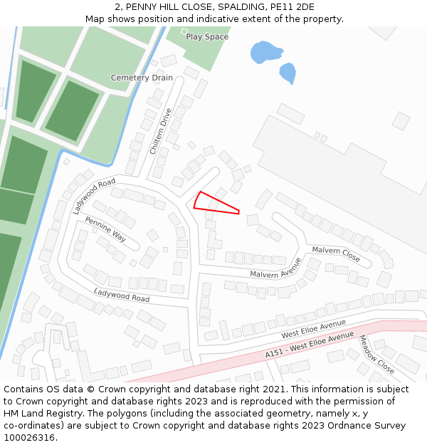 2, PENNY HILL CLOSE, SPALDING, PE11 2DE: Location map and indicative extent of plot