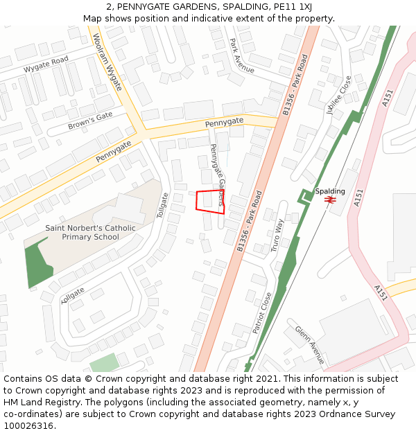2, PENNYGATE GARDENS, SPALDING, PE11 1XJ: Location map and indicative extent of plot