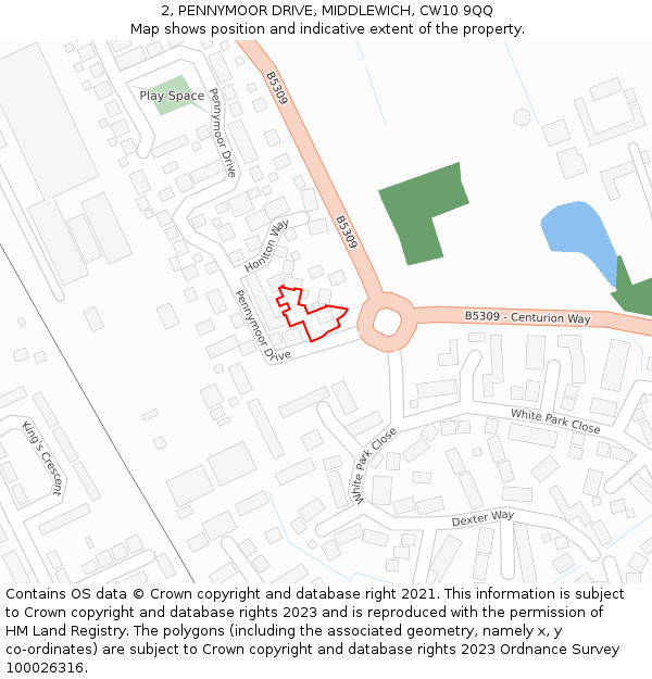 2, PENNYMOOR DRIVE, MIDDLEWICH, CW10 9QQ: Location map and indicative extent of plot