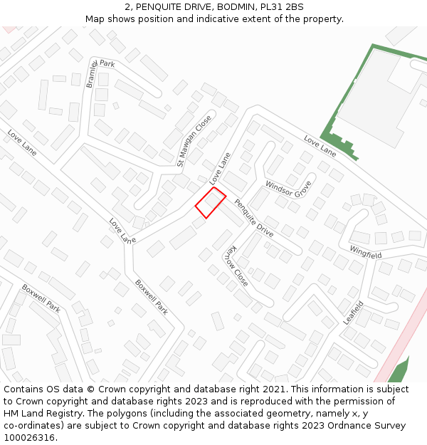 2, PENQUITE DRIVE, BODMIN, PL31 2BS: Location map and indicative extent of plot