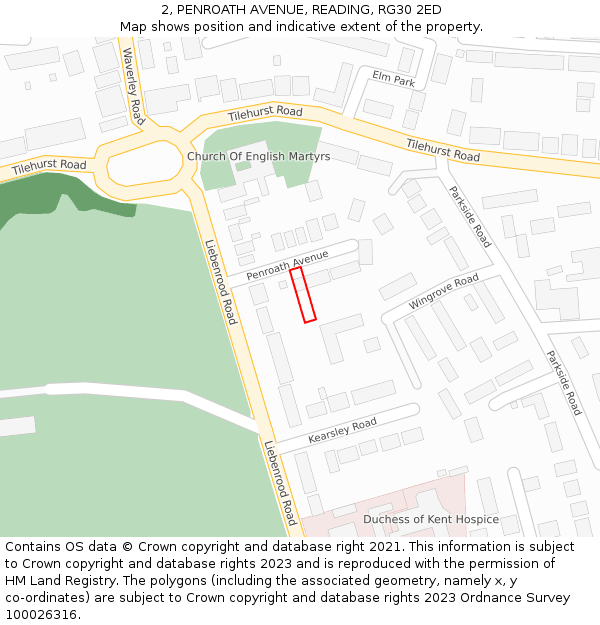 2, PENROATH AVENUE, READING, RG30 2ED: Location map and indicative extent of plot