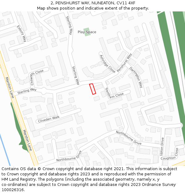 2, PENSHURST WAY, NUNEATON, CV11 4XF: Location map and indicative extent of plot