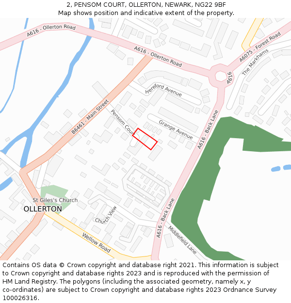 2, PENSOM COURT, OLLERTON, NEWARK, NG22 9BF: Location map and indicative extent of plot