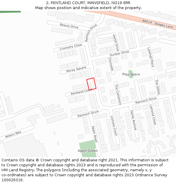 2, PENTLAND COURT, MANSFIELD, NG19 6RR: Location map and indicative extent of plot