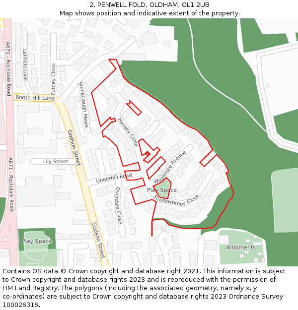 2, PENWELL FOLD, OLDHAM, OL1 2UB: Location map and indicative extent of plot