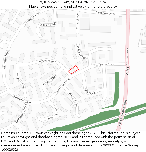 2, PENZANCE WAY, NUNEATON, CV11 6FW: Location map and indicative extent of plot