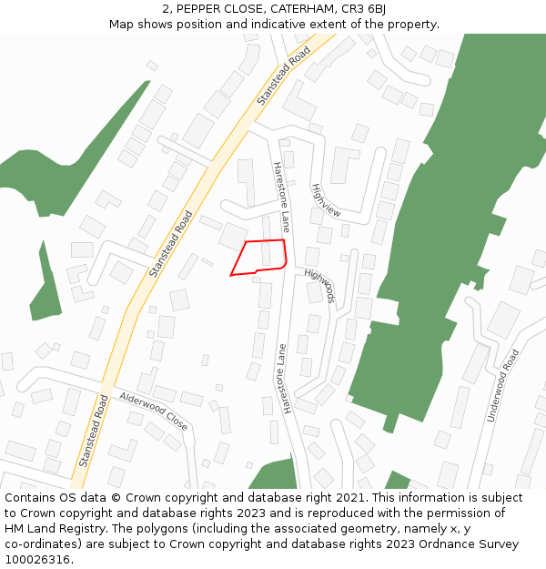 2, PEPPER CLOSE, CATERHAM, CR3 6BJ: Location map and indicative extent of plot