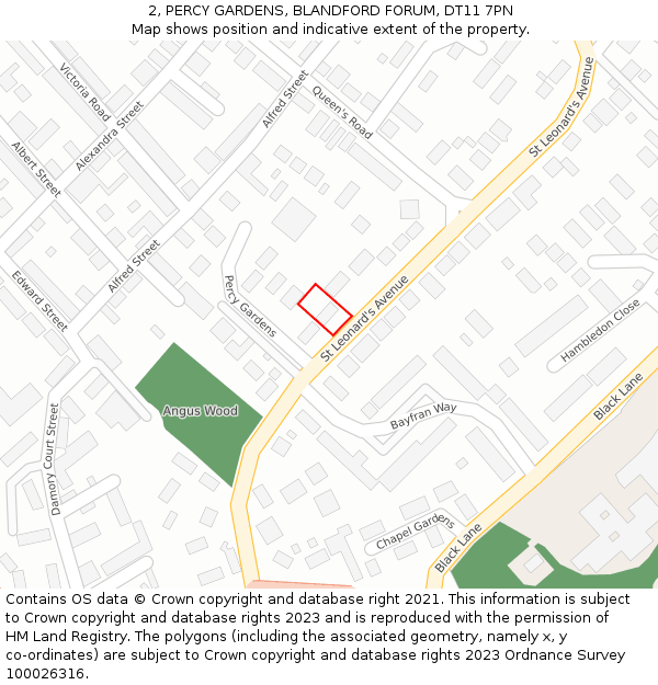 2, PERCY GARDENS, BLANDFORD FORUM, DT11 7PN: Location map and indicative extent of plot