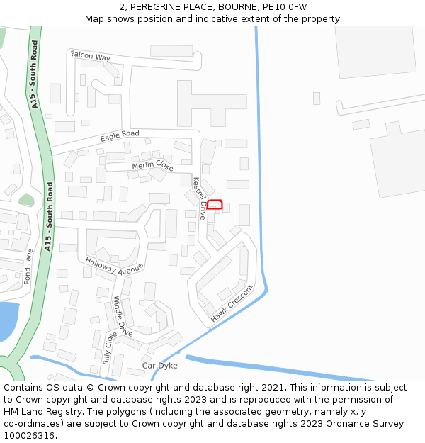 2, PEREGRINE PLACE, BOURNE, PE10 0FW: Location map and indicative extent of plot