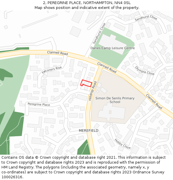2, PEREGRINE PLACE, NORTHAMPTON, NN4 0SL: Location map and indicative extent of plot