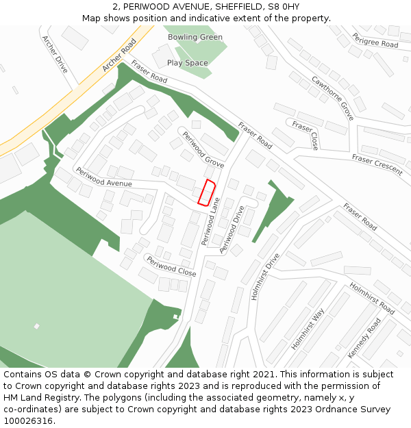 2, PERIWOOD AVENUE, SHEFFIELD, S8 0HY: Location map and indicative extent of plot