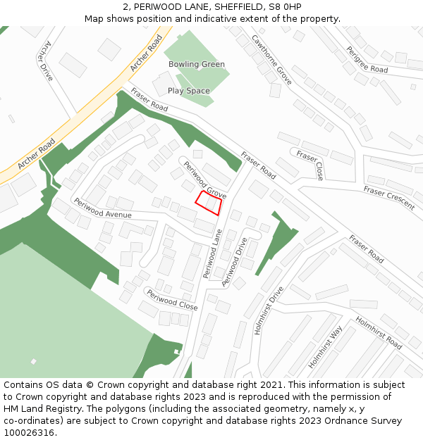 2, PERIWOOD LANE, SHEFFIELD, S8 0HP: Location map and indicative extent of plot