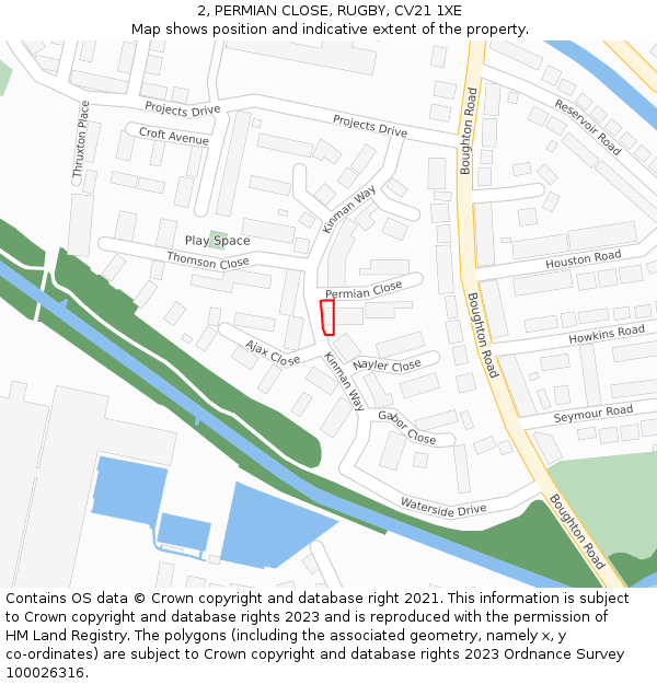 2, PERMIAN CLOSE, RUGBY, CV21 1XE: Location map and indicative extent of plot