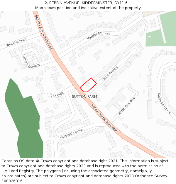 2, PERRIN AVENUE, KIDDERMINSTER, DY11 6LL: Location map and indicative extent of plot