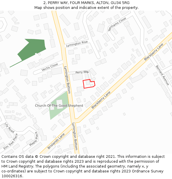 2, PERRY WAY, FOUR MARKS, ALTON, GU34 5RG: Location map and indicative extent of plot