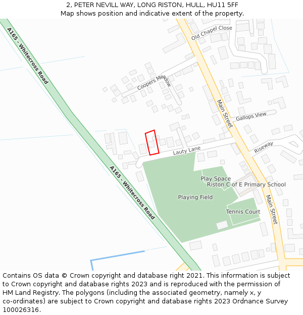 2, PETER NEVILL WAY, LONG RISTON, HULL, HU11 5FF: Location map and indicative extent of plot