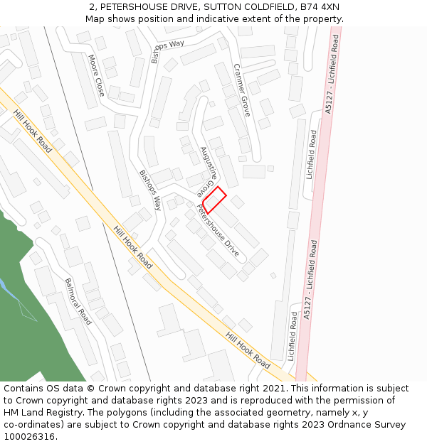 2, PETERSHOUSE DRIVE, SUTTON COLDFIELD, B74 4XN: Location map and indicative extent of plot