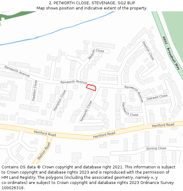 2, PETWORTH CLOSE, STEVENAGE, SG2 8UP: Location map and indicative extent of plot
