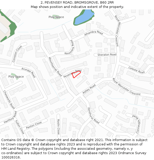 2, PEVENSEY ROAD, BROMSGROVE, B60 2RR: Location map and indicative extent of plot