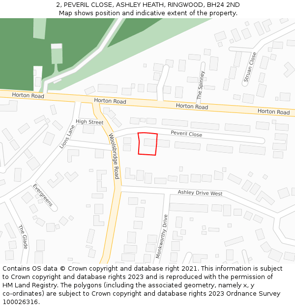 2, PEVERIL CLOSE, ASHLEY HEATH, RINGWOOD, BH24 2ND: Location map and indicative extent of plot