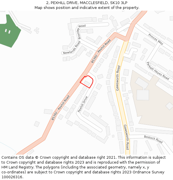 2, PEXHILL DRIVE, MACCLESFIELD, SK10 3LP: Location map and indicative extent of plot