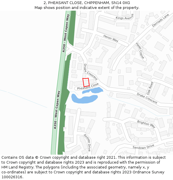 2, PHEASANT CLOSE, CHIPPENHAM, SN14 0XG: Location map and indicative extent of plot