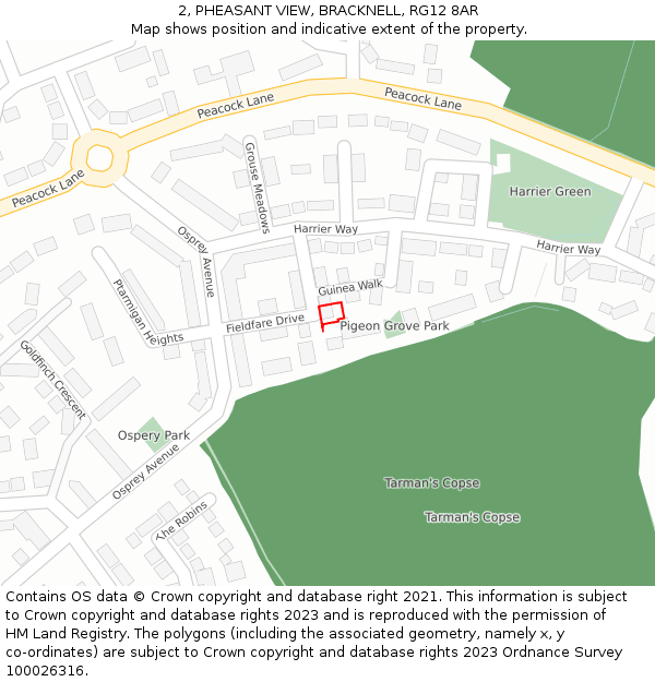 2, PHEASANT VIEW, BRACKNELL, RG12 8AR: Location map and indicative extent of plot