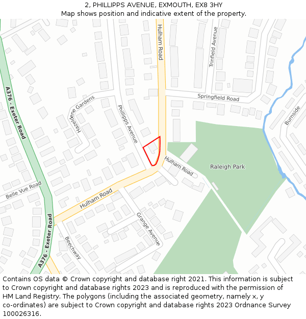 2, PHILLIPPS AVENUE, EXMOUTH, EX8 3HY: Location map and indicative extent of plot