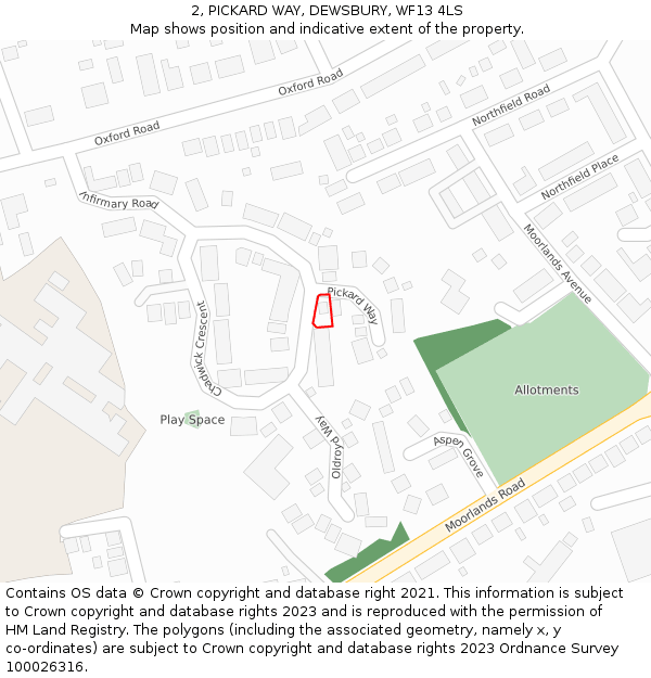 2, PICKARD WAY, DEWSBURY, WF13 4LS: Location map and indicative extent of plot
