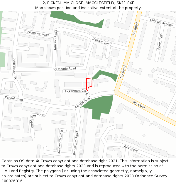 2, PICKENHAM CLOSE, MACCLESFIELD, SK11 8XF: Location map and indicative extent of plot