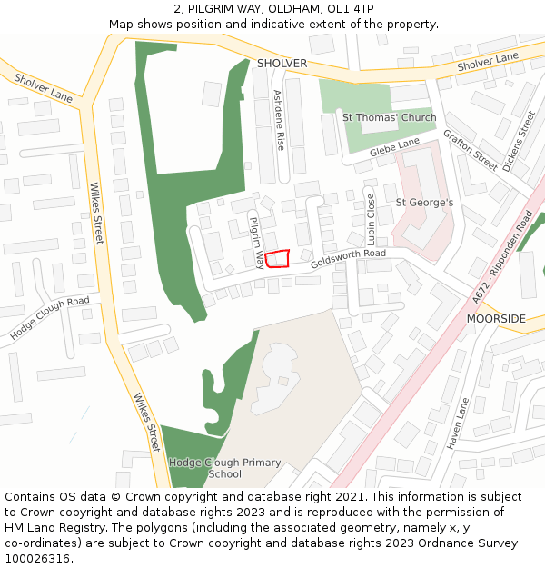 2, PILGRIM WAY, OLDHAM, OL1 4TP: Location map and indicative extent of plot