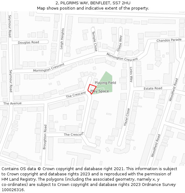 2, PILGRIMS WAY, BENFLEET, SS7 2HU: Location map and indicative extent of plot