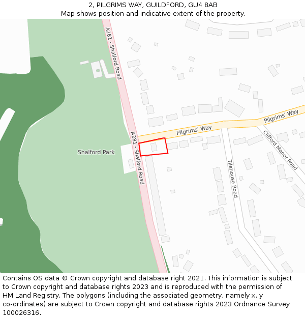 2, PILGRIMS WAY, GUILDFORD, GU4 8AB: Location map and indicative extent of plot