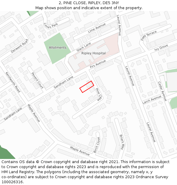 2, PINE CLOSE, RIPLEY, DE5 3NY: Location map and indicative extent of plot