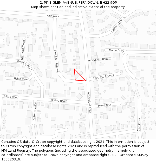 2, PINE GLEN AVENUE, FERNDOWN, BH22 9QP: Location map and indicative extent of plot