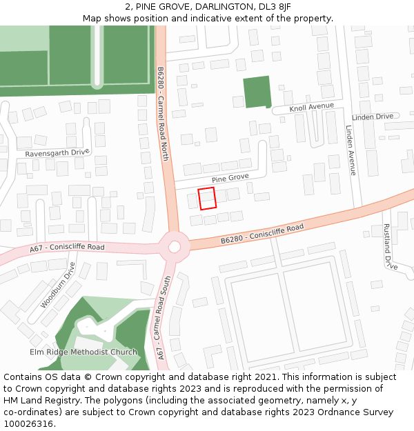 2, PINE GROVE, DARLINGTON, DL3 8JF: Location map and indicative extent of plot