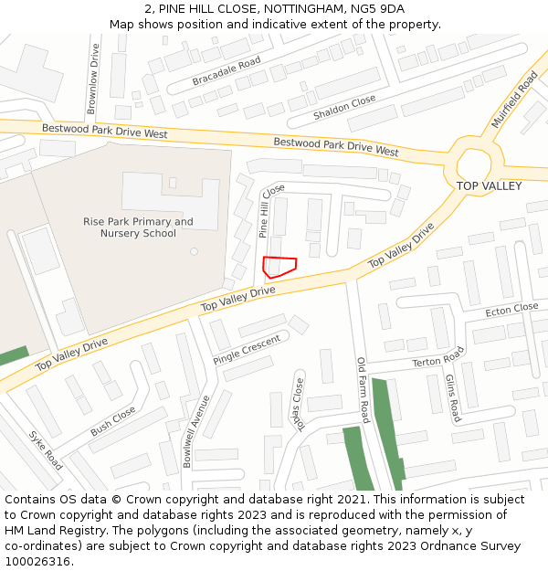 2, PINE HILL CLOSE, NOTTINGHAM, NG5 9DA: Location map and indicative extent of plot