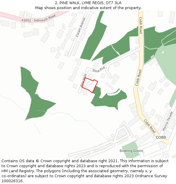 2, PINE WALK, LYME REGIS, DT7 3LA: Location map and indicative extent of plot