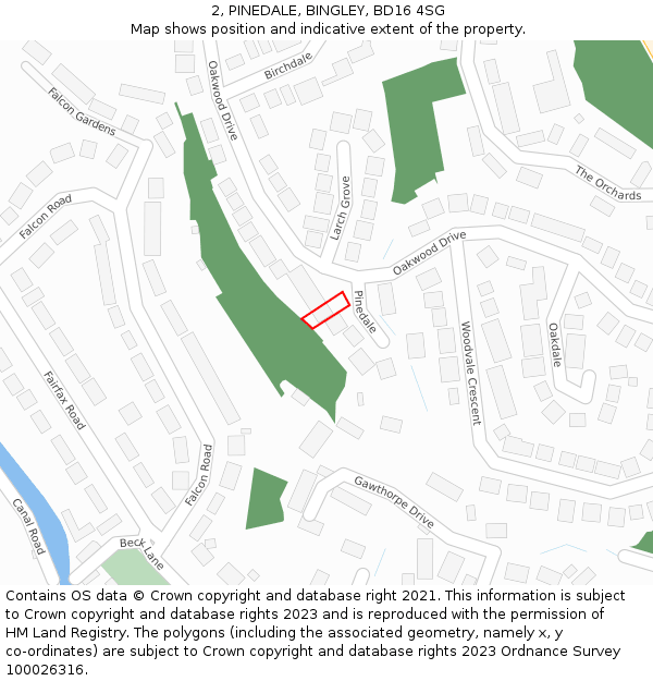 2, PINEDALE, BINGLEY, BD16 4SG: Location map and indicative extent of plot