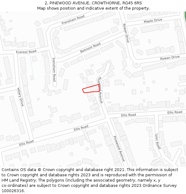 2, PINEWOOD AVENUE, CROWTHORNE, RG45 6RS: Location map and indicative extent of plot